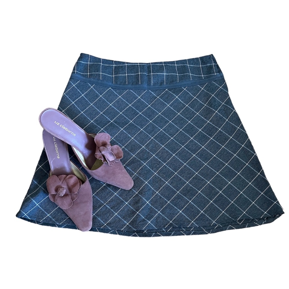 Vintage a-line skirt, grey with pink lines